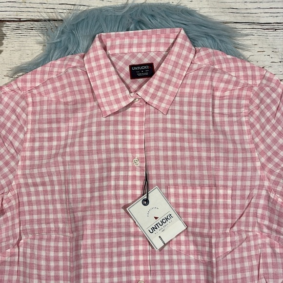 NWT UNTUCKit Calina Women’s Pink & White Gingham Long Sleeve Button Down Shirt - Picture 4 of 9